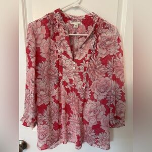 Banana Republic Red and Pink Floral Blouse